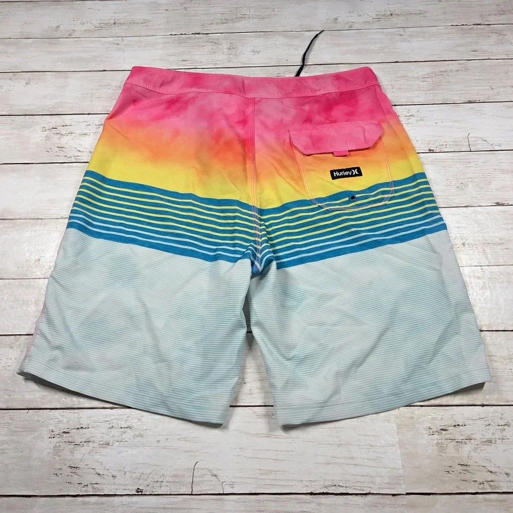 Hurley Phantom Board Shorts Striped Sunset Men 29 Pink Yellow Blue Swim Trunks
